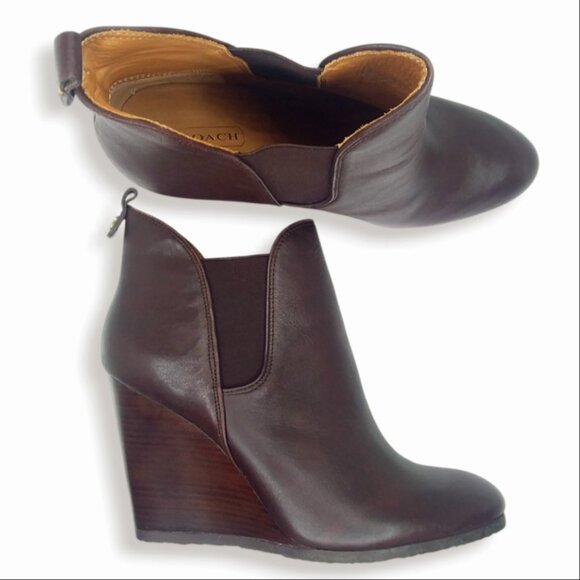 Coach Farah Ankle Boots Leather Size 10B Brown Wedge ASO Teen Wolf Designer - Picture 1 of 13